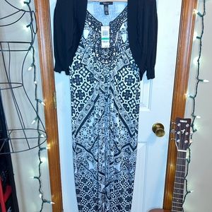 Style & Co. Black and white print maxi dress with coverlet Size L